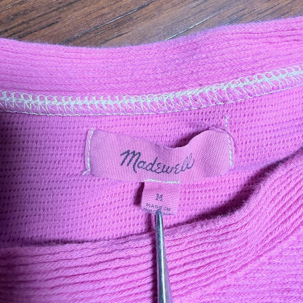 Madewell Bell Sleeve Top Womens M Pink Ribbed Preppy Coastal Chic